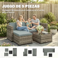 Outsunny Conjunto de Jardín Exterior de Ratán 5 Piezas con Cojines 2 Sillones de Esquina Sillón sin Brazos Reposapiés y Mesa(m-4)