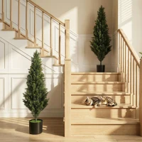 HOMCOM Set of 2 Decorative Artificial Plants Cypress in Weighted Pot, Fake Plant with 1092 Leaves, 120 cm(m-2)