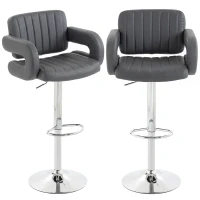 HOMCOM Bar Stools Adjustable Swivel Kitchen Chairs with Backrest Armrest Set of 2 PU Leather Grey(m-11)