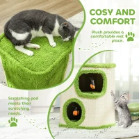 PawHut 52cm Cat Barrel Tower, 2 Story Cat Condo with Sisal Scratching Pad, Toy Ladybugs, Barrel Shaped Cat House Covered in Soft Plush, Green(m-5)