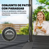 Outsunny Conjunto de Mesa y Sillas Jardín con Mesa Metálica con Agujero y 6 Sillas Apilables Transpirables para Terraza Gris(m-4)