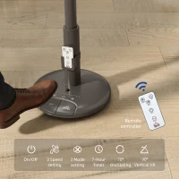 HOMCOM Air Circulator Fan Pedestal Cooling Fan with 3 Speed 3 Mode and Remote Control, 9 Inch, Grey(m-4)