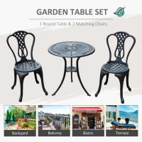 Outsunny 3 Piece Patio Bistro Set, Cast Aluminium Garden Outdoor Furniture Table and Chairs, Shabby Chic Style(m-7)
