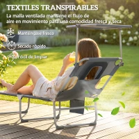 Outsunny Set de 2 Tumbonas Plegables Reclinables con Dosel 360° Orificio Facial Bolsillo Lateral y Textilene 550 g/m² Gris(m-7)