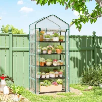Outsunny Serre de jardin PVC avec étagères 5 niveaux, serre de balcon, châssis en acier, porte zippée, 90x49x193cm, transparent(m-10)