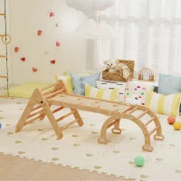 AIYAPLAY 7 en 1 Triángulo de Escalada Montessori de Madera Plegable con Arco y Rampa para Niños 18-48 Meses 188x70 cm Natural(m-2)