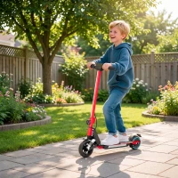 SPORTNOW Folding Electric Scooter for Kids, with Dual Brakes, Front Suspension, LED Colourful Lights, Red(m-2)