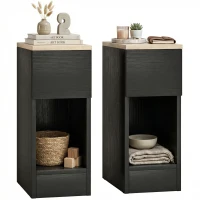 HOMCOM Set of Two Modern Storage Bedside Tables - Black(m-10)