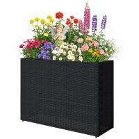 Outsunny Jardinière surélevée en résine tressée, support de fleurs avec bac amovible et pieds réglables, cadre en acier, noir