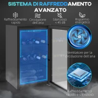HOMCOM Cantinetta Vino Refrigerata 24 Bottiglie 68L Temperatura Regolabile 4-16℃ con Vetro Anti UV, Ripiani, Nera(m-4)