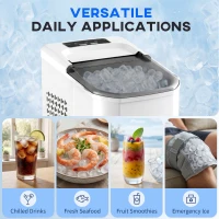 HOMCOM Máquina de Gelo Autolimpável 12 kg/24H 9 Cubos Prontos em 7 Minutos 2 Tamanhos de Gelo Depósito de 1,5L Branco(m-5)