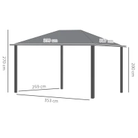 Outsunny Tonnelle de jardin avec toit rigide en métal galvanisé, structure en aluminium, rideaux et moustiquaires, 3x4 m(m-3)