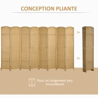 HOMCOM Paravent interieur en bois 8 panneaux 320 x 170 cm séparateur de pièce pliable pour salon, chambre à coucher, naturel(m-5)