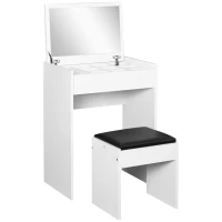 HOMCOM Postazione Trucco con Specchio Richiudibile, Toeletta Trucco Moderno, con Sgabello, Vano Contenitore a 10 Scomparti, MDF Bianco, 60.2 x 40.2 x 79cm(m-1)