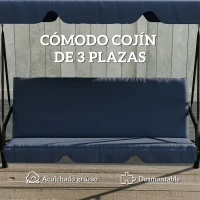 Outsunny Balancín de Jardín Exterior Columpio de 3 Plazas con Toldo Ajustable y Marco de Acero 172x118x153 cm Azul Marino(m-7)