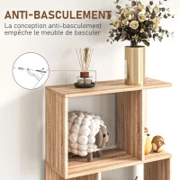 HOMCOM Bibliothèque à 5 niveaux, meuble de rangement en forme de S avec étagères, 60 x 24 x 184,5 cm, effet bois naturel(m-6)