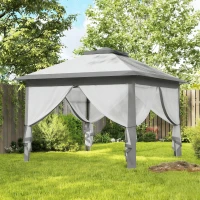 Outsunny 3.3 x 3.3m Pop Up Gazebo, Double Roof Foldable Canopy Tent with Zipped Mesh Sidewalls, Height Adjustable and Carrying Bag, Event Tent for Patio Garden, Grey(m-10)