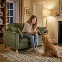 HOMCOM 2 Seater Sofa, 140 cm Loveseat Sofa with Spring Cushions, Metal Legs, 2 Pillows, Dark Green(m-11)