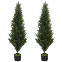 HOMCOM Set of 2 Decorative Artificial Plants Cypress in Weighted Pot, Fake Plant with 1092 Leaves, 120 cm(m-10)