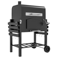 Outsunny Holzkohlegrill BBQ-Grill Smoker, verstellbares Kohlefach, Seitenablagen, 124 x 66 x 112 cm, Schwarz