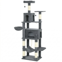 PawHut Árbol Rascador para Gatos con Plataforma Torre Escalador para Gatos con Cama Cuevas Postes de Sisal 60x48x202 cm Gris
