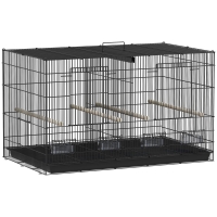 PawHut Jaula para Pájaros con Divisor 4 Comederos 4 Perchas Bandeja Extraíble para Loros Canarios Periquitos 76x46x46 cm Negro