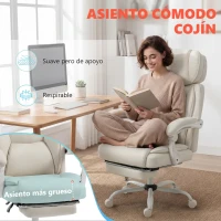 HOMCOM Silla de Escritorio Reclinable con Masaje Vibratorio de 6 Puntos Calor Lumbar Reposacabezas Ajustable Reposapiés Crema(m-7)