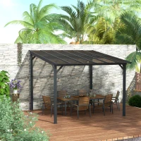 Outsunny 3 x 3 m Lean to Pergola with UPF 50+ Waterproof Polycarbonate Roof, Wall-Mounted or Free Standing Hardtop Roof Garden Metal Pergola Gazebo, Heavy Duty Outdoor Sun Shade, Dark Grey(m-12)