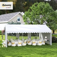 Outsunny 6 x 4m Party Gzebo, Party Marquee, Heavy Duty, Removable Sidewalls & Zippered Doors, Windows, Water Resistant-Whtie(m-10)