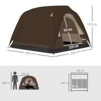 Outsunny 3-4 Person Camping Tent, Easy Set Up 3-4 Man Tent w/ Sewn-in Groundsheet, Waterproof Dome Tent w/ Mesh Windows, Brown(m-3)