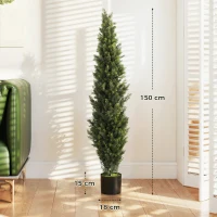 HOMCOM Set of 2 Decorative Artificial Plants Cypress in Weighted Pot, Fake Plant with 2035 Leaves, 150 cm(m-3)