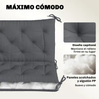 Outsunny Cojín para Banco de Jardín con Respaldo, 100x98x8 cm, Colchón de Banco de 2 Plazas para Interior y Exterior con Relleno Grueso y Cintas de Sujeción, para Columpio, Terraza, Balcón Gris Oscuro(m-5)
