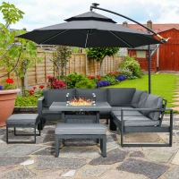 Outsunny 6-Piece Aluminium Garden Furniture Set with Fire Pit Table, Outdoor Dining Sofa Set with Cushions, Loveseats and Footstools, Sectional Corner Conservatory Furniture for Patio, Grey(m-11)