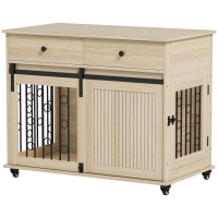 PawHut Jaula para Perros Medianos y Grandes Mesa Auxiliar Moderna con 2 Cajones 2 Puertas y Cierre 100x56x81 cm Roble