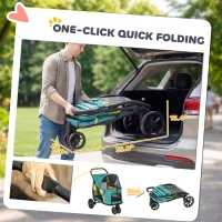 PawHut Składany wózek dla psa do 20 kg z poduszką, oknami z siatki, kieszenią tylną, 92 x 63 x 95 cm, ciemnozielony(m-4)