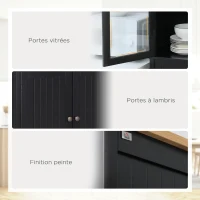HOMCOM Buffet meuble cuisine rangement armoire de cuisine 4 portes dont 2 portes vitrées et 1 tiroir étagères réglables - noir(m-5)