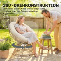 Outsunny Papasansessel 360° drehbar Korbsessel mit Kissen Stahlrahmen runder Rattansessel Loungesessel Cremeweiß(m-4)