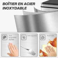 HOMCOM Poubelle à Capteur de 40L, Couvercle à Fermeture en Douceur, Poubelle de Cuisine Automatique Acier Inoxydable, Argenté(m-6)