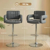 HOMCOM Bar Stools Adjustable Swivel Kitchen Chairs with Backrest Armrest Set of 2 PU Leather Grey(m-3)