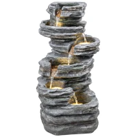 Outsunny Outdoor Fountain, 6-Tier Cascading Waterfall Feature with LED Lights, Resin Freestanding Garden Fountain, Grey(m-10)