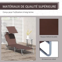 Outsunny Transat Bain de Soleil Pliable Chaise Longue Pliante Grand Confort Dossier Inclinable Multi-positions et Pare-Soleil réglable Dim. 187L x 58l x 36H cm chocolat(m-7)