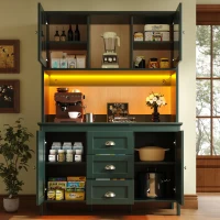 Smart Storage Cabinet with 4 Doors & 3 Drawers, Tall Sideboard with App-Controlled USB LED Lighting, 120L x 40W x 179H cm, Green(m-1)