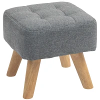 HOMCOM Linen-Look Square Padded Footstool - Grey(m-10)