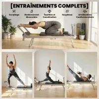 SPORTNOW Machine Reformer Pilates Pliable Système Hybride 4 Ressorts & 5 Cordes Silencieux Acier 195 x 56 x 88 cm Blanc(m-4)