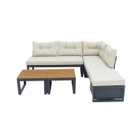 Gartenmöbelset mit verstellbaren Rückenlehnen und Liegefunktion, verstecktem Stauraum, für Terrasse, Balkon und Garten, Beige(m-6)