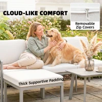 Outsunny 3 Piece Garden Dining Set, Outdoor Patio Furniture with 3 Seater Sofa, Footstool, Coffee Table and Cuhsions(m-5)