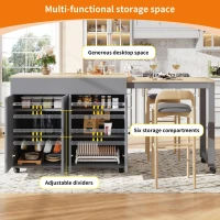 Space‑Saving Dining Table with 6 Adjustable Shelves & Storage Cabinet, Extendable Bar Table for 4–6 People, 118L-180 x 50W x 94H cm, Gray(m-4)