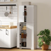 HOMCOM Buffet haut cuisine, armoire de cuisine, 4 portes, 10 niches, 8 porte-épices et étagères réglables, 60x35x162cm, blanc(m-2)