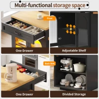 Extendable Kitchen Island with App-Controlled RGB LED Lighting, Versatile Cabinet for Dining or Preparation, 126-196L x 59W x 94H cm, Black(m-6)