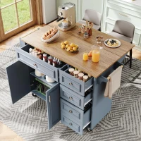 Multifunctional Kitchen Island with 3 Adjustable Shelves, Space-Saving Serving Trolley for Everyday Kitchen Use, 110L x 45-75W x 92H cm, Blue(m-8)